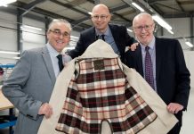 Scottish outerwear label Mackintosh secures £1.5m for global growth Bill Burnett, Robert Stark and Willie Ross with a Mackintosh coat