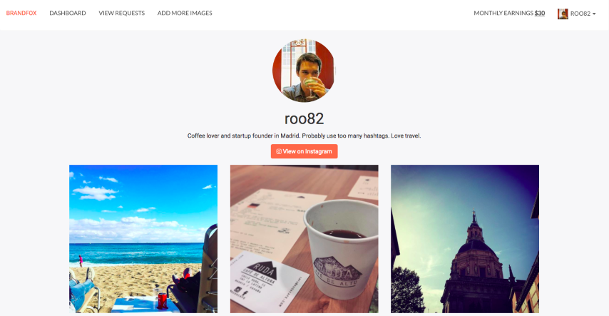 BrandFox user account page.