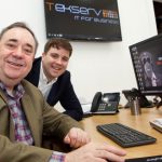 Tekserv celebrates business success with office move Alex Salmond (left) and Phil Rennie at the opening of the new Tekserv office