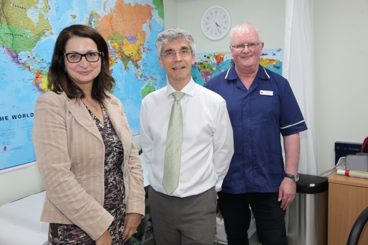 From left - Dr. Oli Asatiani, occupational health doctor, Dr Graham Furnace, and travel health and screening specialist, John McKenzie, at IMM’s Aberdeen clinic
